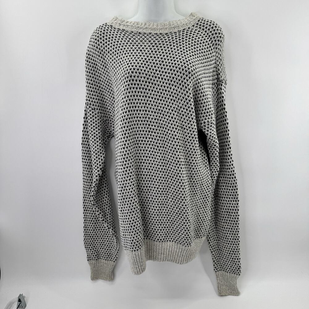 Vintage 90s Northwest Territory Birdseye Chunky Sweater Men Medium Gray Navy USA